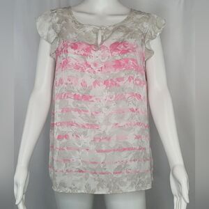 ELLE  Cap Sleeve Striped Floral Top‎